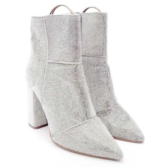 Steve Madden Noticed Rhinestone Boots Pointed Toe Block Heel Bling Boot Size 9.5 - Picture 6 of 16